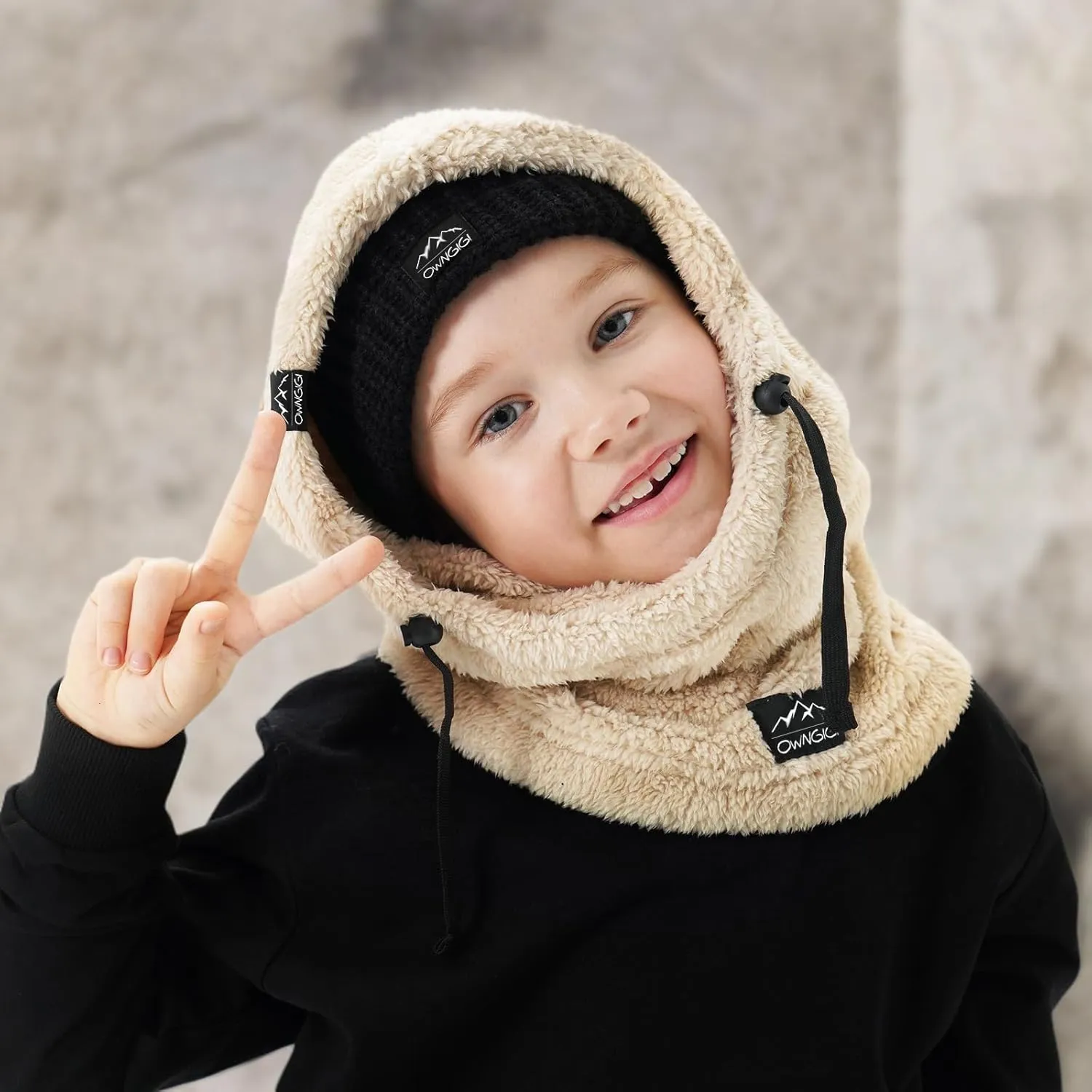 OWNGIGI Balaclava Ski Mask for Kids, Winter Windproof Face Mask for Cold Weather, Fleece Hooded Scarf Head Cover Neck Warmer