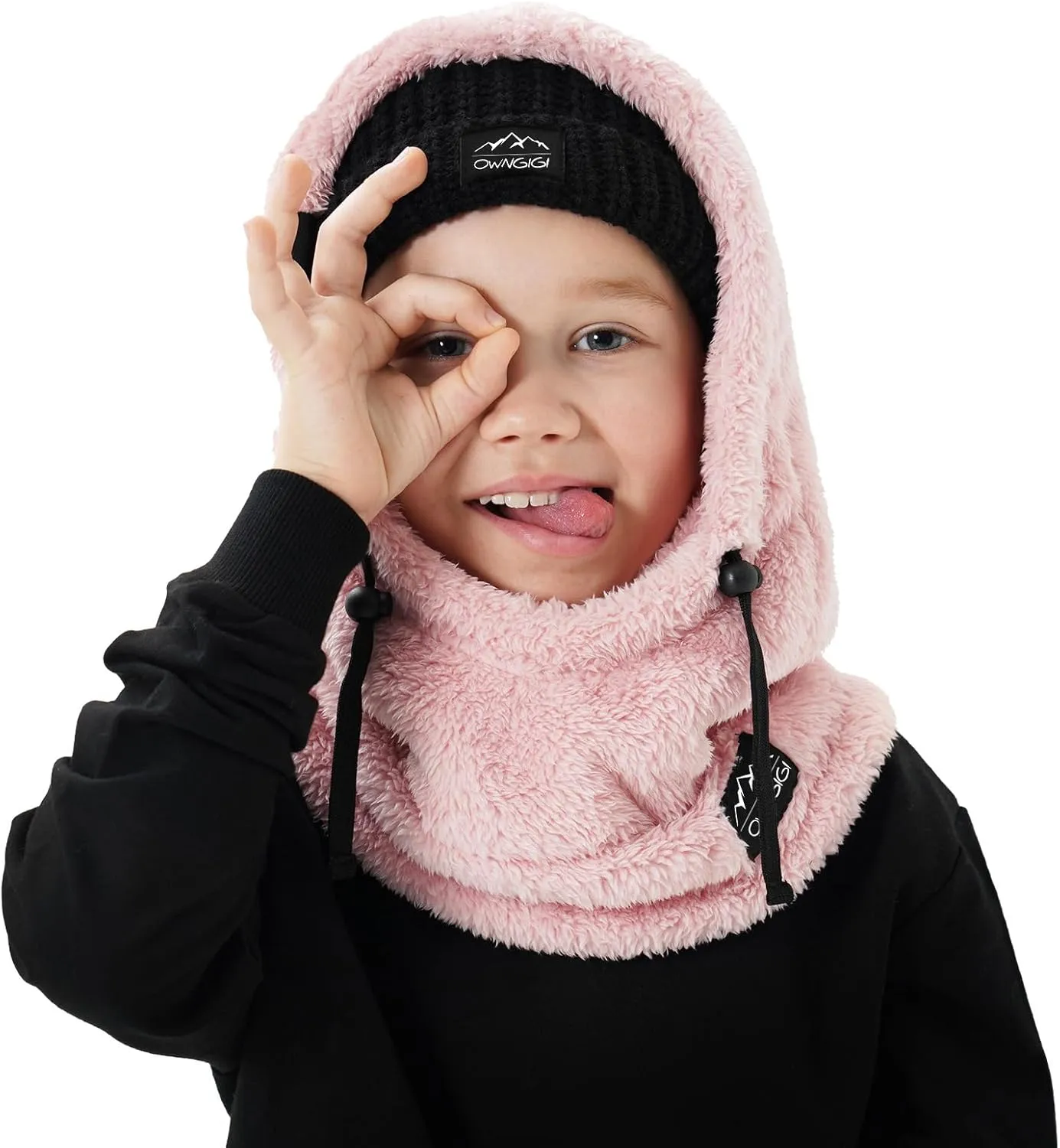 OWNGIGI Balaclava Ski Mask for Kids, Winter Windproof Face Mask for Cold Weather, Fleece Hooded Scarf Head Cover Neck Warmer