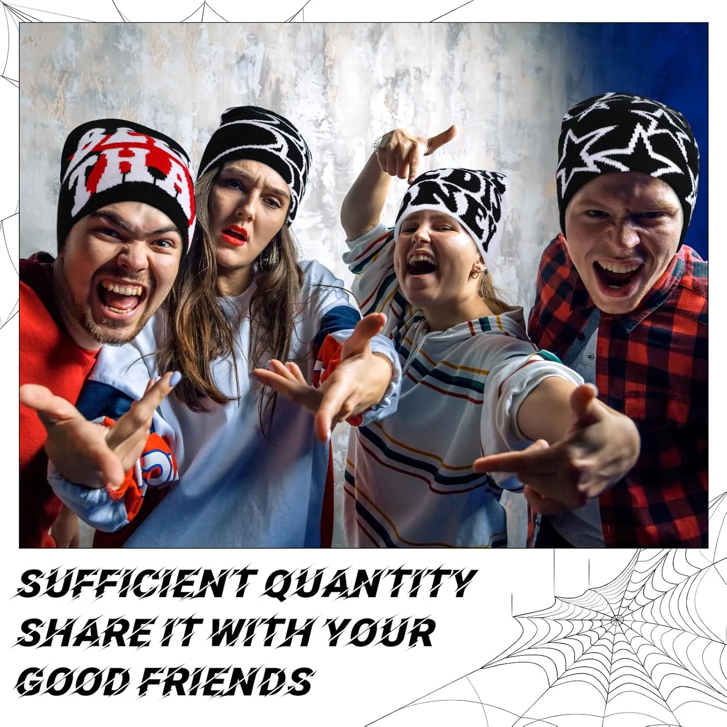 Ramede 4 Pcs Y2k Beanie Pack - Double Sided Graphic Beanies for Men and Women, Acrylic Knitted Y2k Hats Accessories