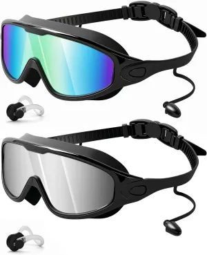 Rantizon Swim Goggles 2 Pack, Wide View Anti Fog&UV Swimming Goggles for Audlt, No Leaking Pool Accessories for Men Women Kid
