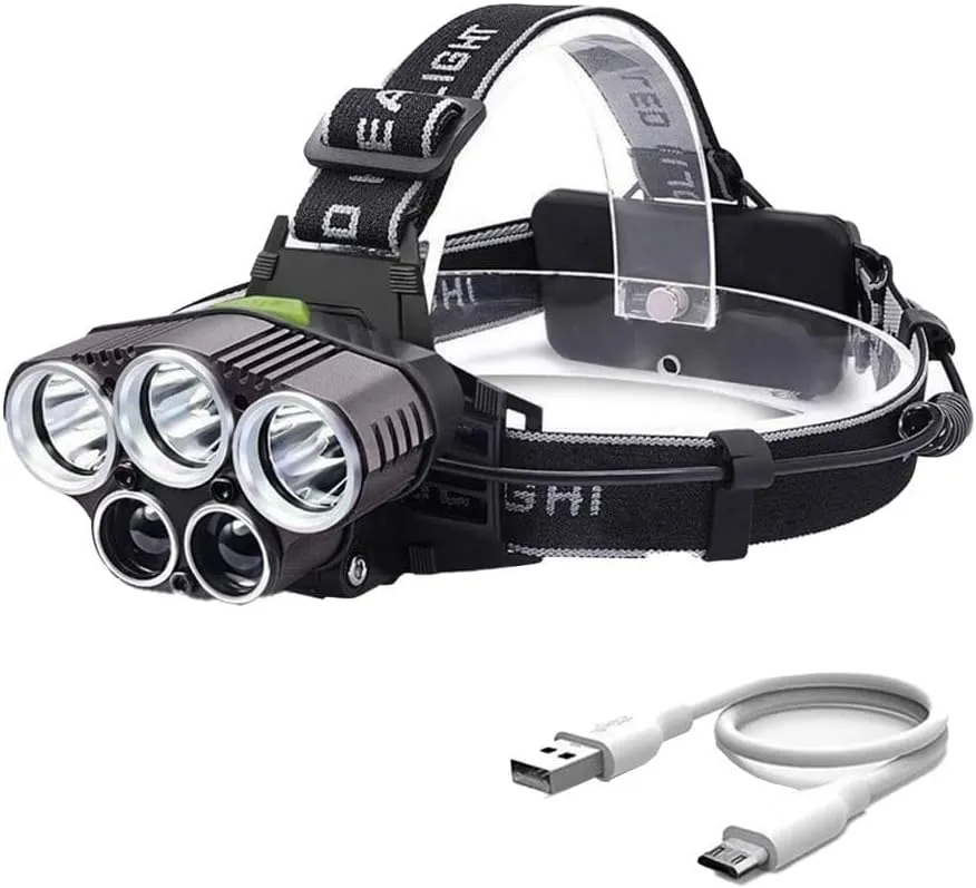 Rechargeable Headlamp,6 Mode 25000 High Lumen Bright 5 LED Headlamp with Red White Light,IPX5 Waterproof Headlights,Head Lamps for Camping Hunting Running Hiking Fishing