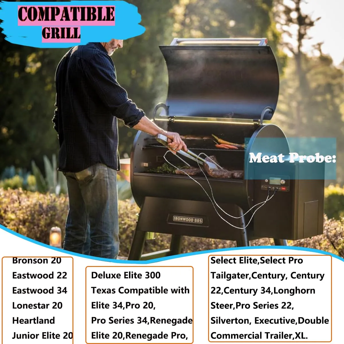 Replacement for Traeger Meat Probe,Compatible with Traeger Wood Pellet Grills and Smoker,Equipped with Stainless Steel Grill Holder kit 2 PCS