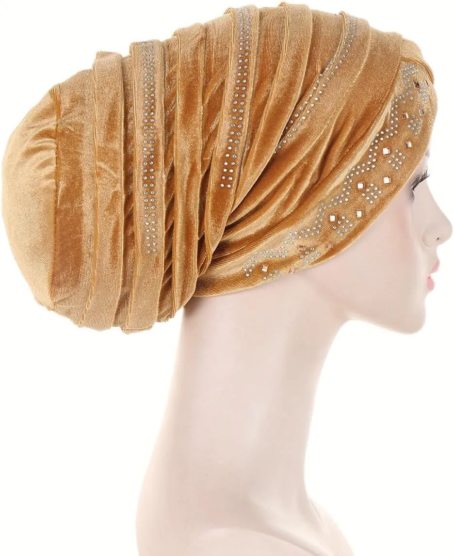 Rhinestone Hijab Turban Hats for Women Beanies Bandana Headwrap Cap Beanies Headwear Headscarf Undercap Turban Hat