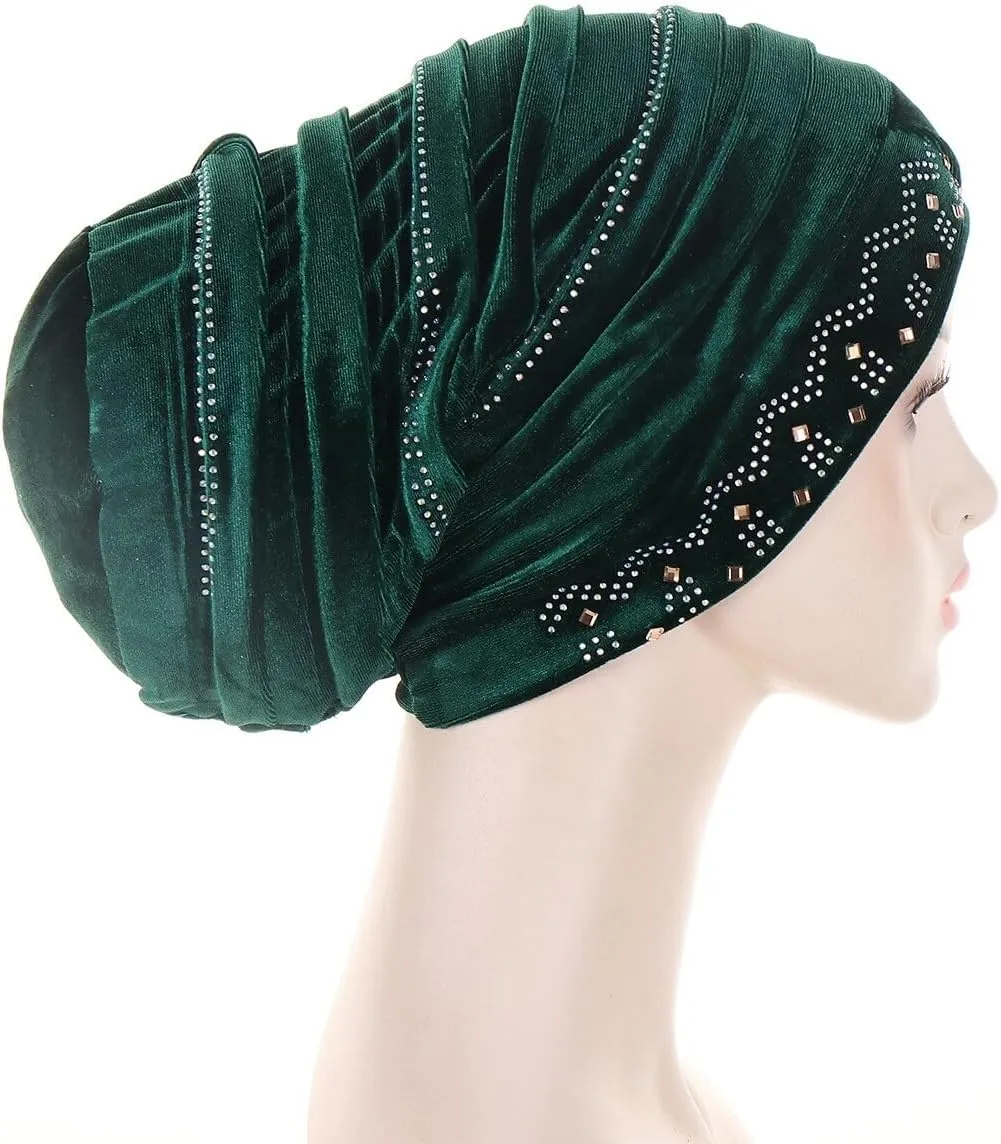 Rhinestone Hijab Turban Hats for Women Beanies Bandana Headwrap Cap Beanies Headwear Headscarf Undercap Turban Hat