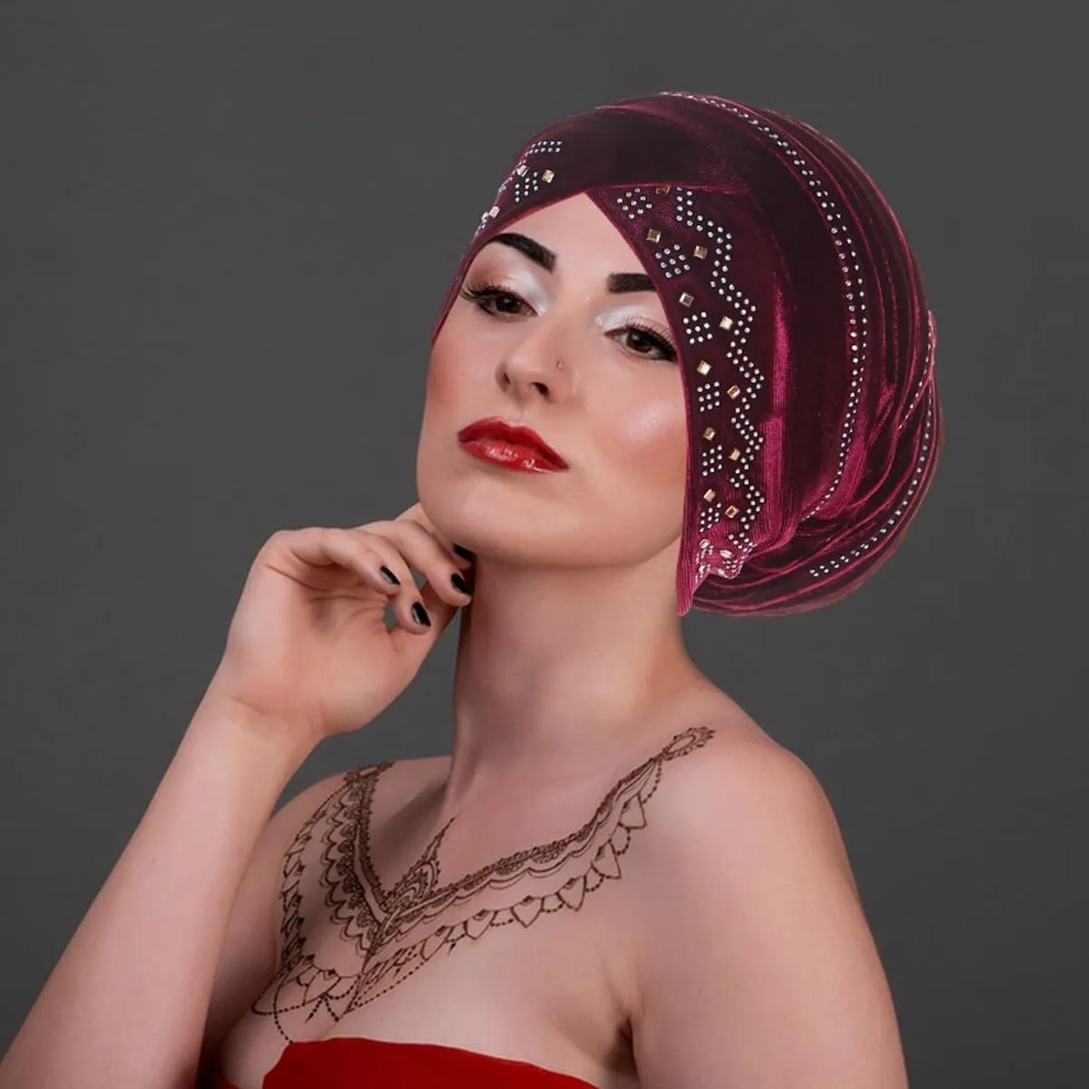 Rhinestone Hijab Turban Hats for Women Beanies Bandana Headwrap Cap Beanies Headwear Headscarf Undercap Turban Hat