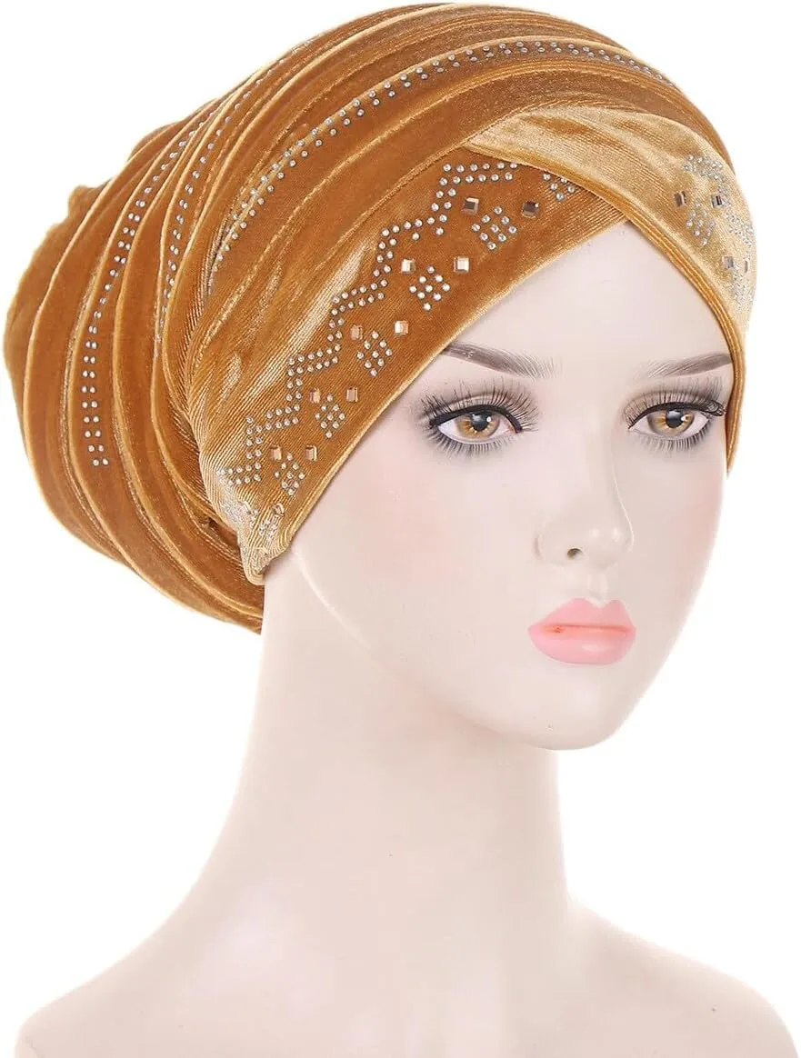 Rhinestone Hijab Turban Hats for Women Beanies Bandana Headwrap Cap Beanies Headwear Headscarf Undercap Turban Hat