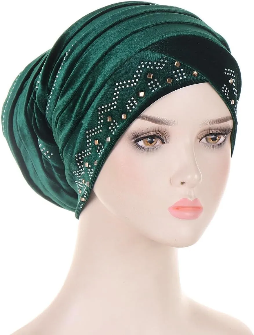 Rhinestone Hijab Turban Hats for Women Beanies Bandana Headwrap Cap Beanies Headwear Headscarf Undercap Turban Hat
