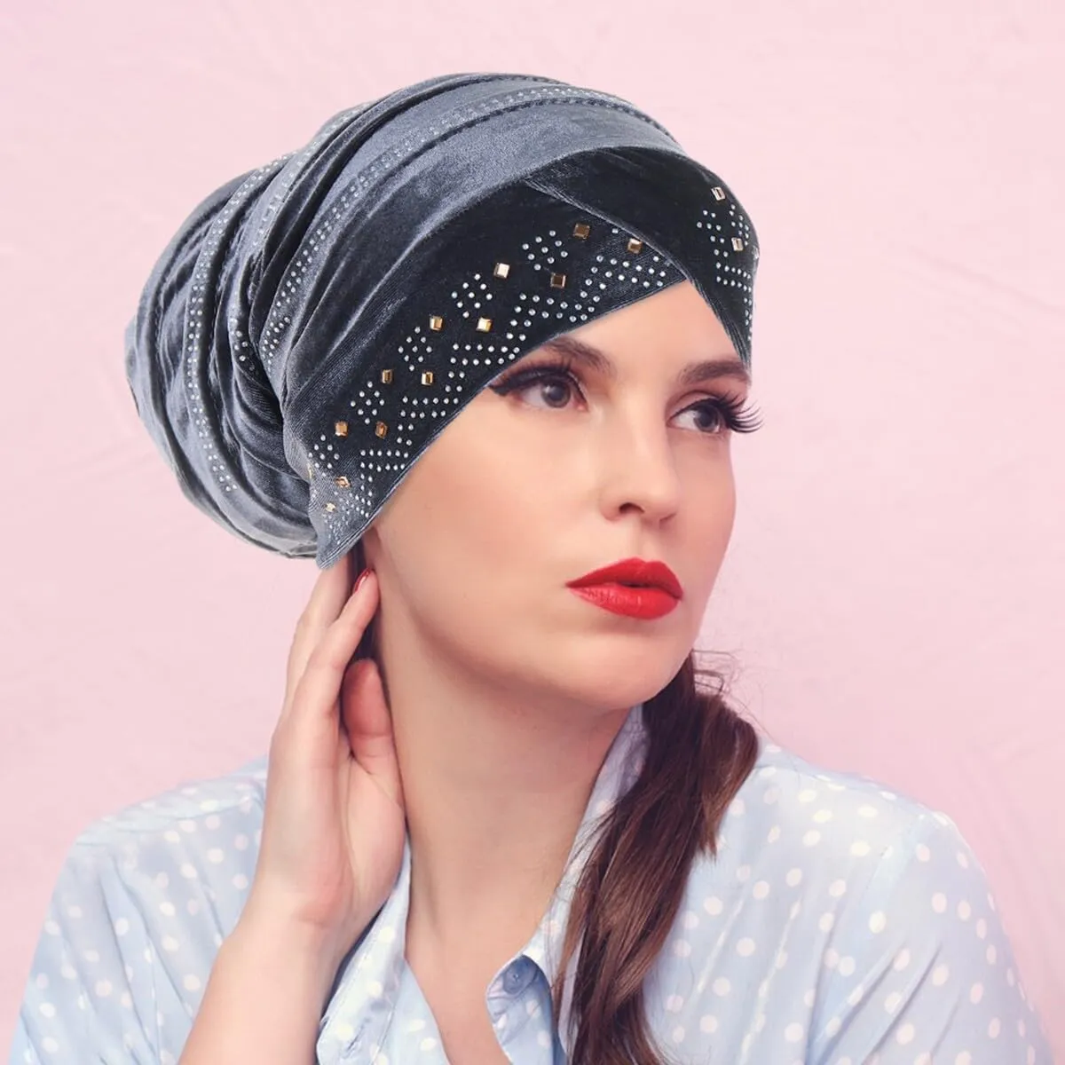 Rhinestone Hijab Turban Hats for Women Beanies Bandana Headwrap Cap Beanies Headwear Headscarf Undercap Turban Hat