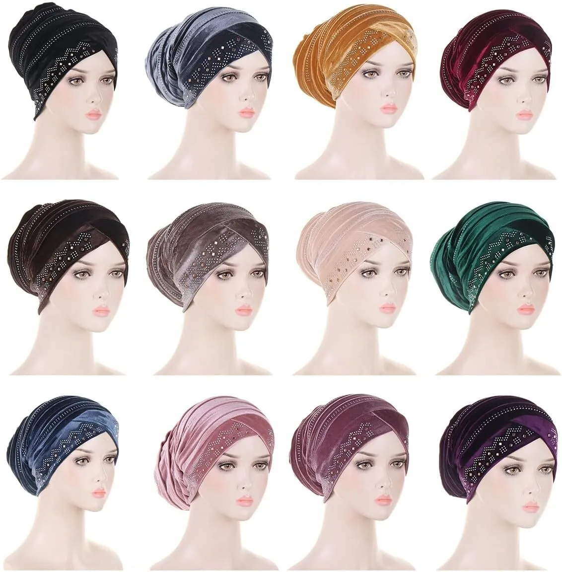 Rhinestone Hijab Turban Hats for Women Beanies Bandana Headwrap Cap Beanies Headwear Headscarf Undercap Turban Hat