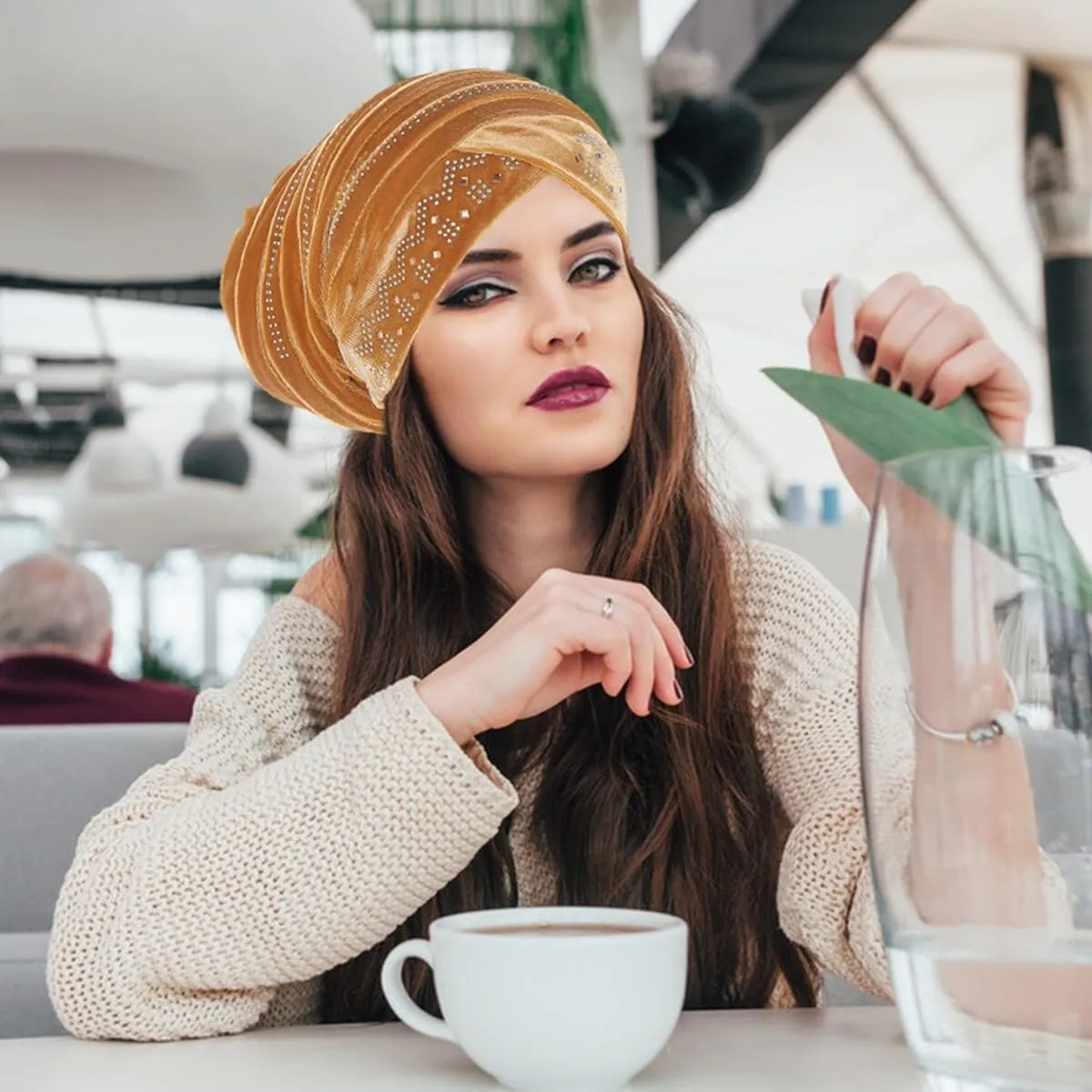 Rhinestone Hijab Turban Hats for Women Beanies Bandana Headwrap Cap Beanies Headwear Headscarf Undercap Turban Hat