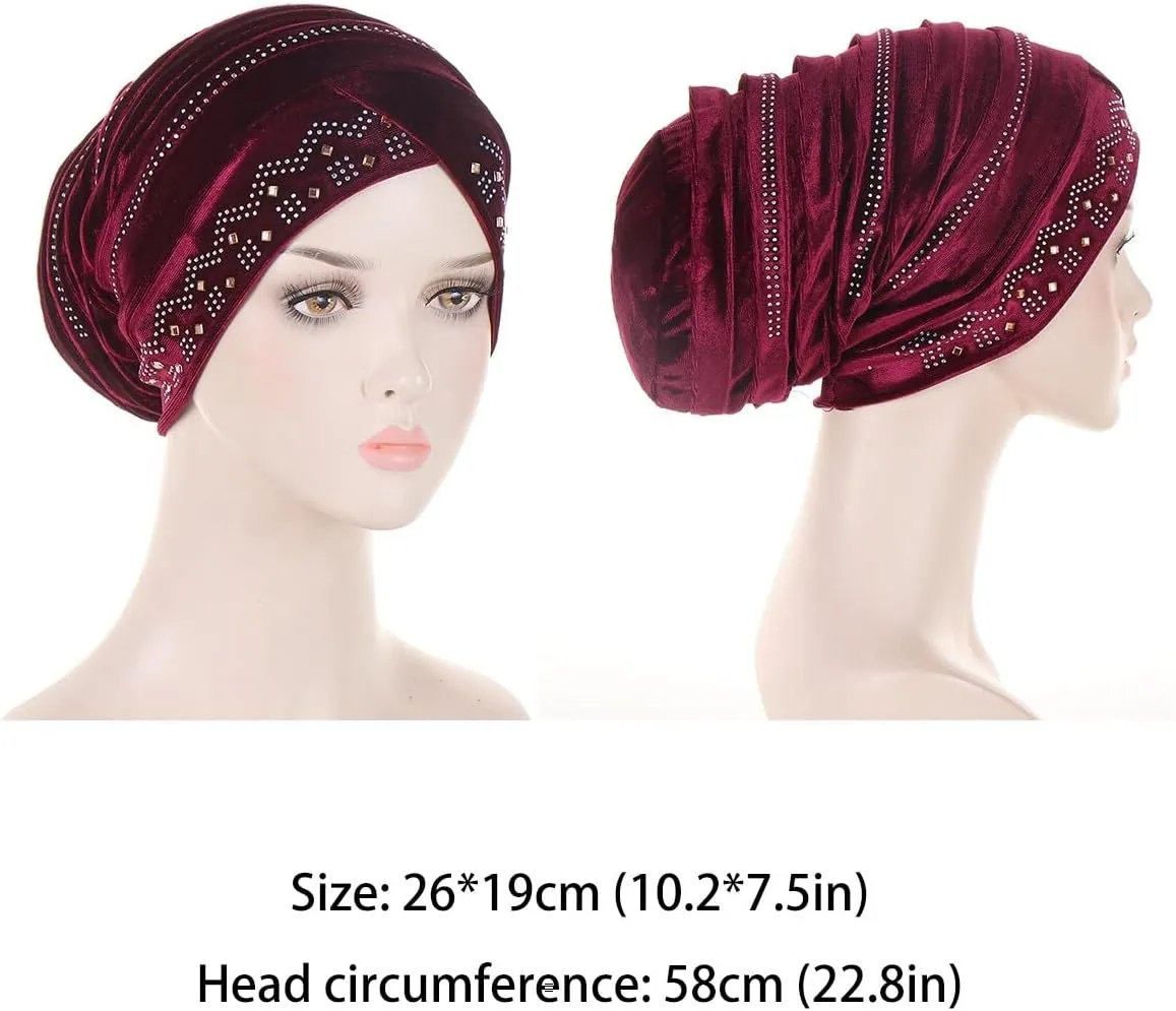 Rhinestone Hijab Turban Hats for Women Beanies Bandana Headwrap Cap Beanies Headwear Headscarf Undercap Turban Hat