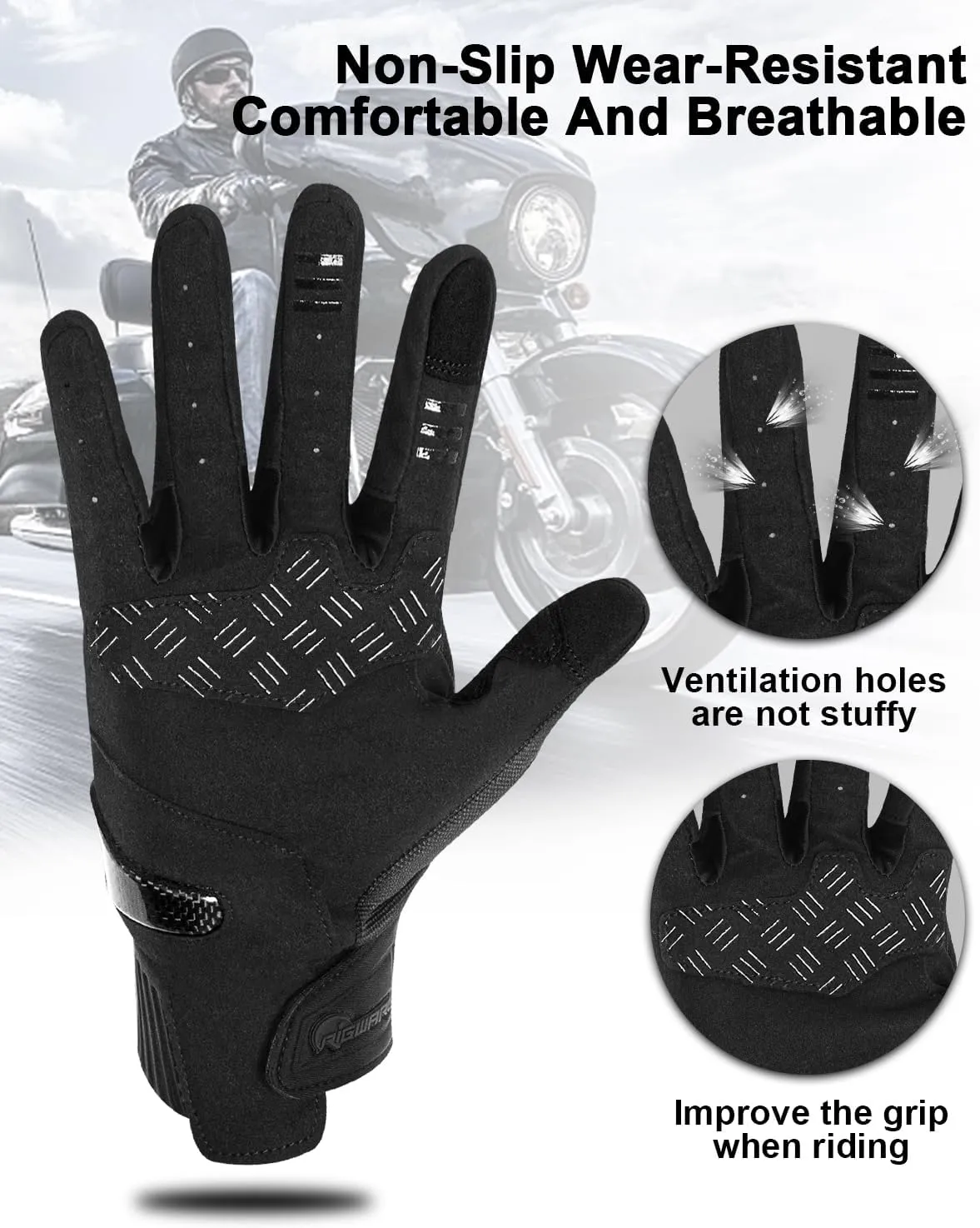 RIGWARL Motorcycle Gloves for Men Women Touchscreen, Lightweight Dirt Bike Glove Non-Slip, Skeleton Motorcycle Riding Glove
