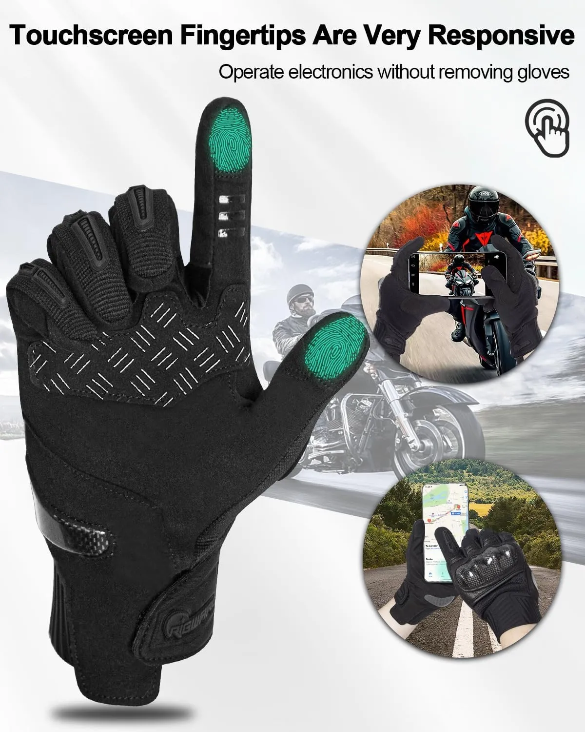 RIGWARL Motorcycle Gloves for Men Women Touchscreen, Lightweight Dirt Bike Glove Non-Slip, Skeleton Motorcycle Riding Glove
