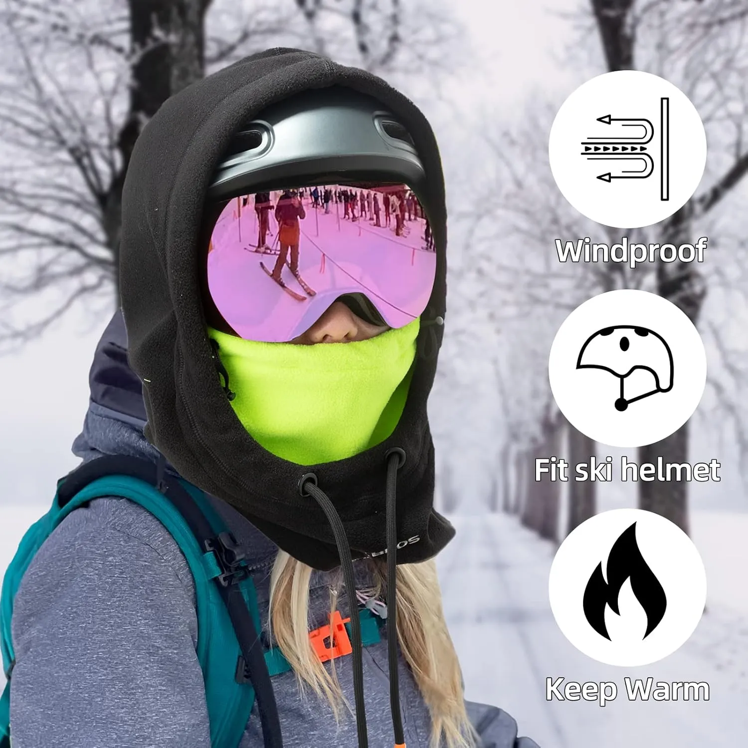 ROCKBROS Ski Mask Balaclava for Men and Women Wind-Resistant Winter Fleece Warm Hood Face Cover Hat Cap Scarf