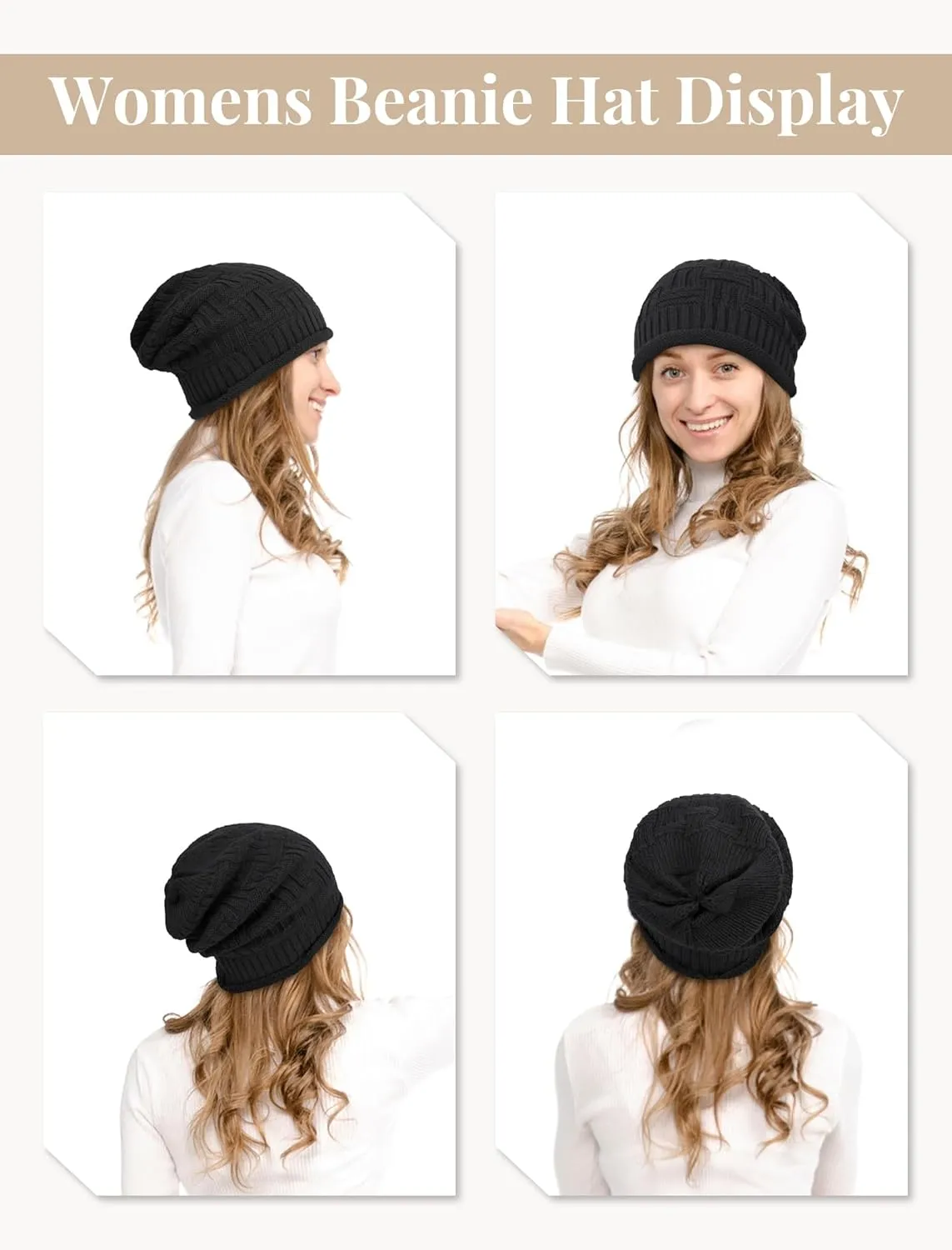 Senker Fashion 2 Pack Winter Slouchy Beanie for Women, Knit Beanies Warm Fleece Lined Chunky Oversized Skull Cap Gifts