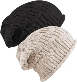 Senker Fashion 2 Pack Winter Slouchy Beanie for Women, Knit Beanies Warm Fleece Lined Chunky Oversized Skull Cap Gifts