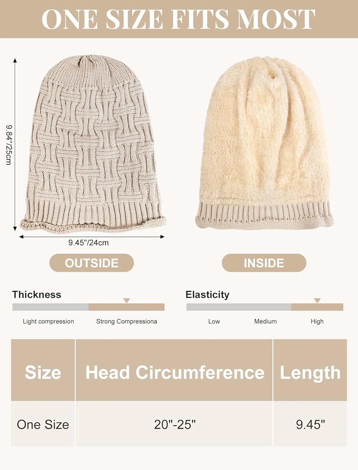 Senker Fashion 2 Pack Winter Slouchy Beanie for Women, Knit Beanies Warm Fleece Lined Chunky Oversized Skull Cap Gifts