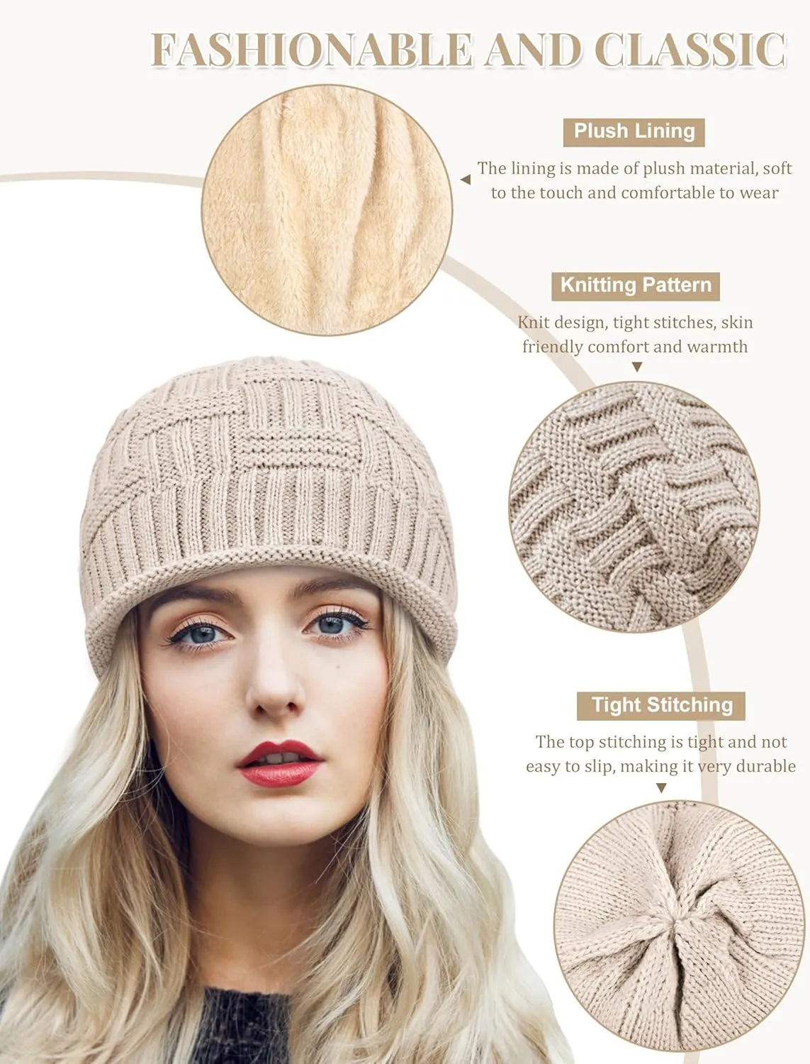Senker Fashion 2 Pack Winter Slouchy Beanie for Women, Knit Beanies Warm Fleece Lined Chunky Oversized Skull Cap Gifts