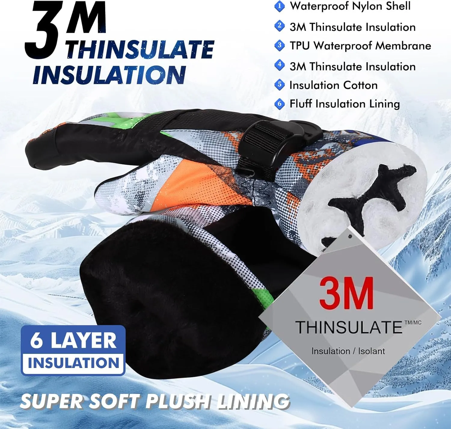 Ski Gloves, Warmest Waterproof and Breathable Snow Gloves for Cold Weather, Fits Both Men & Women,for Parent Child Outdoor