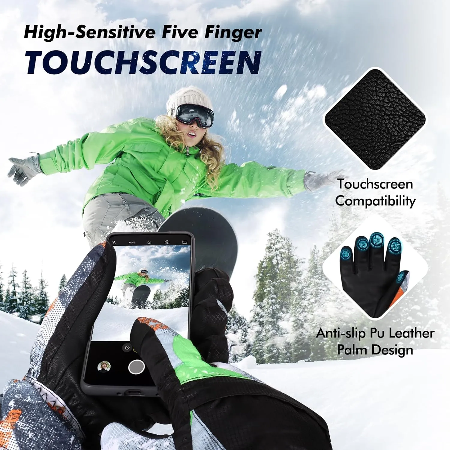 Ski Gloves, Warmest Waterproof and Breathable Snow Gloves for Cold Weather, Fits Both Men & Women,for Parent Child Outdoor