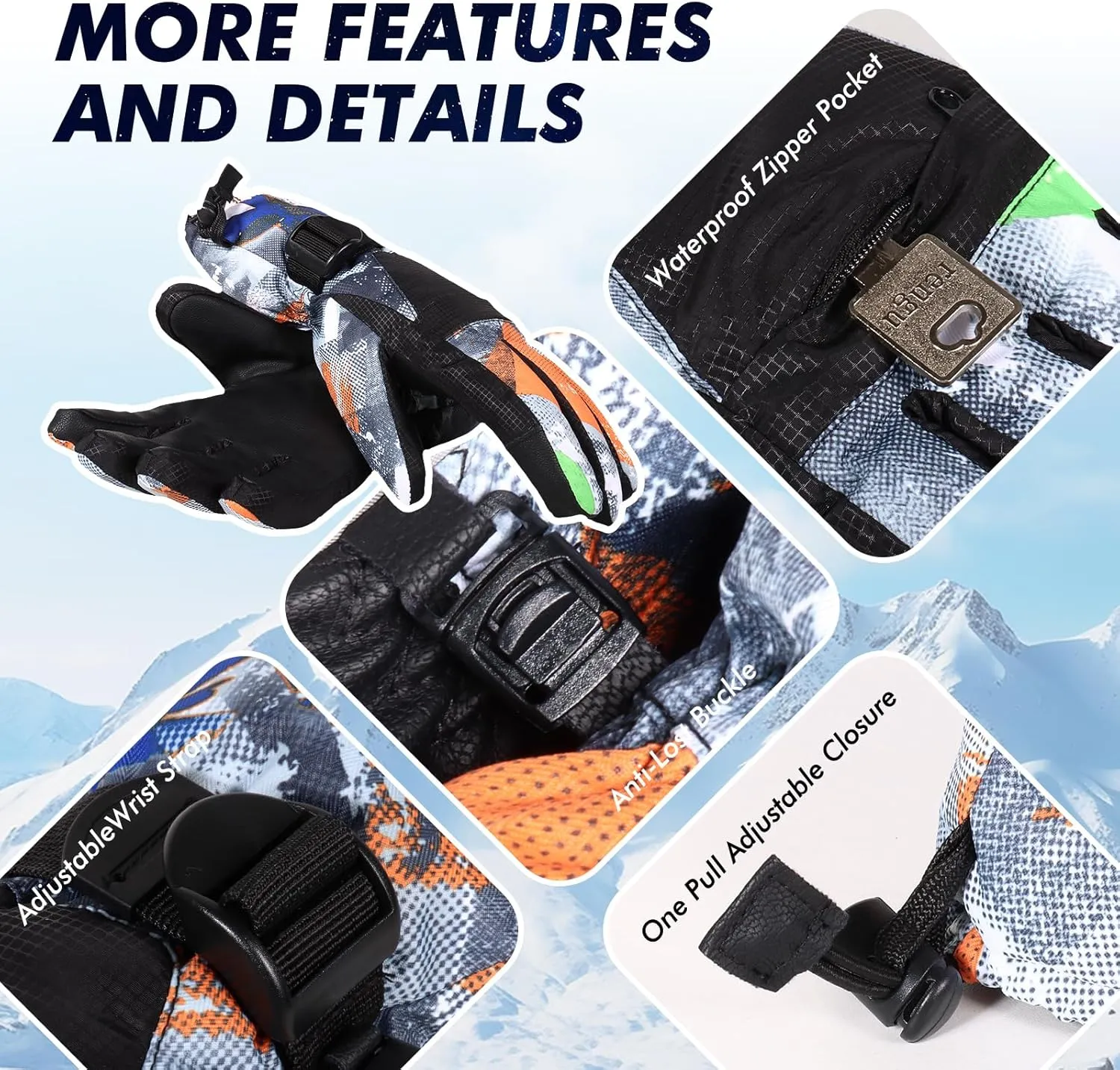 Ski Gloves, Warmest Waterproof and Breathable Snow Gloves for Cold Weather, Fits Both Men & Women,for Parent Child Outdoor