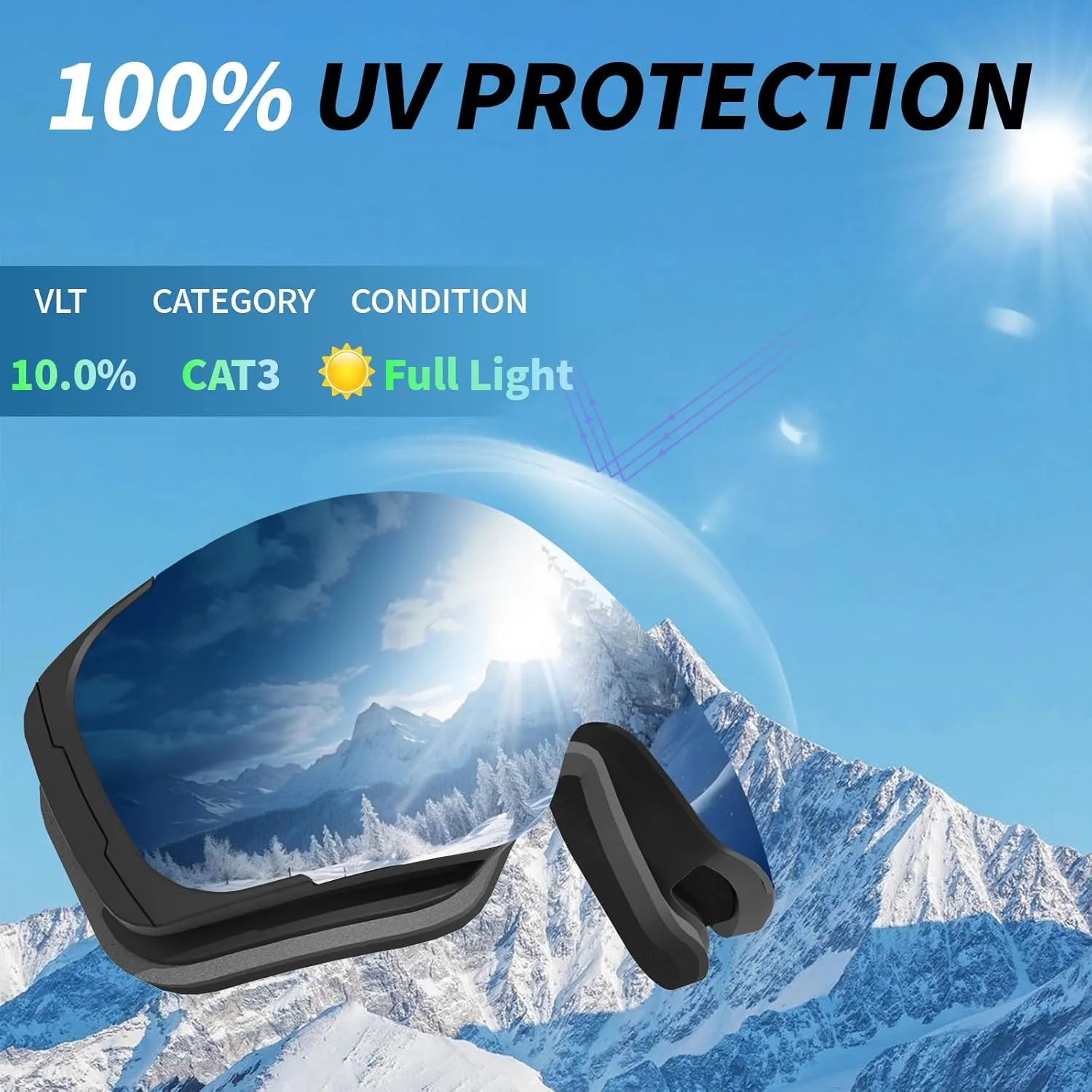 Ski Goggles for Men Women Adult & Youth, OTG Snowboard Goggles Anti Fog, Snow Goggles UV Protection Wide Vision