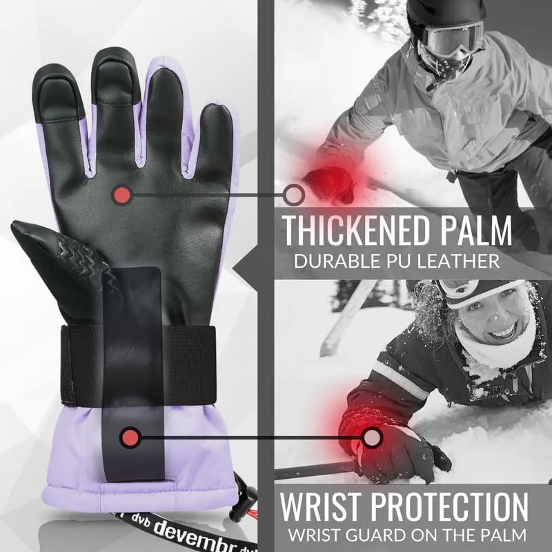 Snowboarding Gloves with Wrist Guards, Ski Gloves Touchscreen
