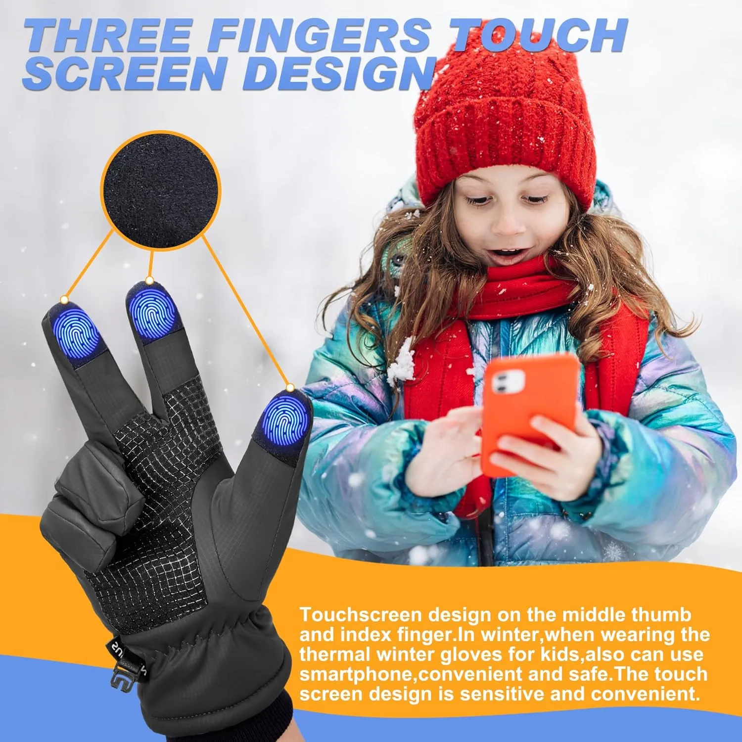 Sukeen Kids -5 Winter Gloves for Boys Girls Windproof Ski Gloves Anti-Slip Cold Weather Glove with Thick Plush for Outdoor