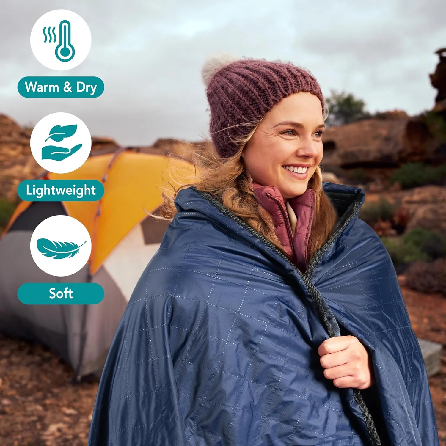 SUN CUBE Large Waterproof Camping Blanket, Fleece Quilted Stadium Blanket for Cold Weather, Windproof Foldable Outdoor Blanket Mat for Picnic, Beach, Pets, Car, 60x80in