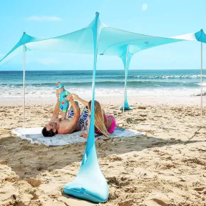 SUN NINJA Beach Tent Sun Shelter UPF50  - Easy Pop Up Beach Canopy - Outdoor Shade for Camping Trips, Fishing, Backyard Fun Picnics - Sand Shovel, Ground Pegs & Stability Poles