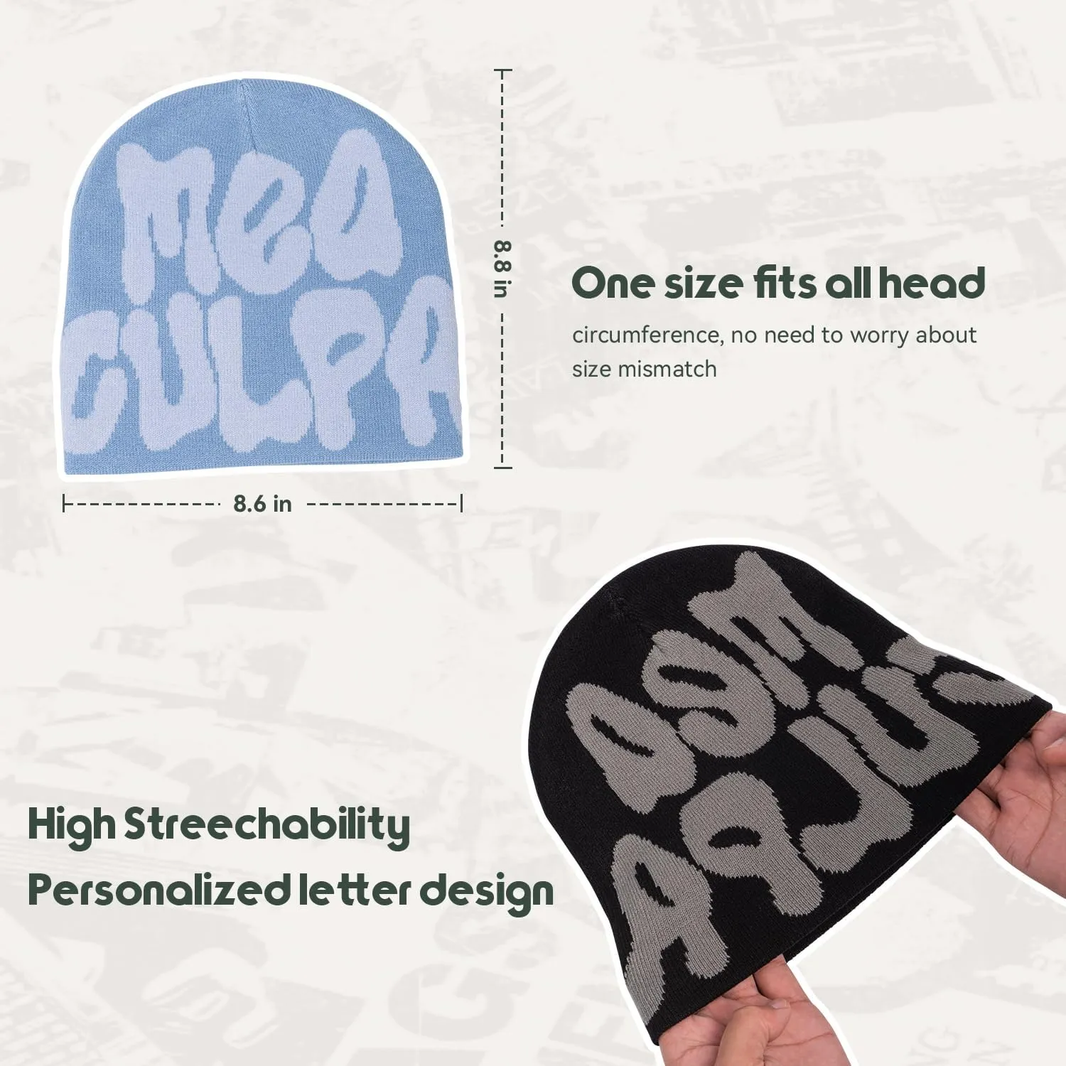 TaowaveWomen Beanie Y2k Hat,MEA Culpa Graphic Beanies Designs,Winter Hat Knit Skull Cap