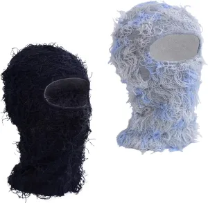 TFTSR 2 Pack Distressed Balaclava Ski Mask for Men,Shiesty Yeat Knitted Face Mask for Cold Weather,Women Winter Full Covering