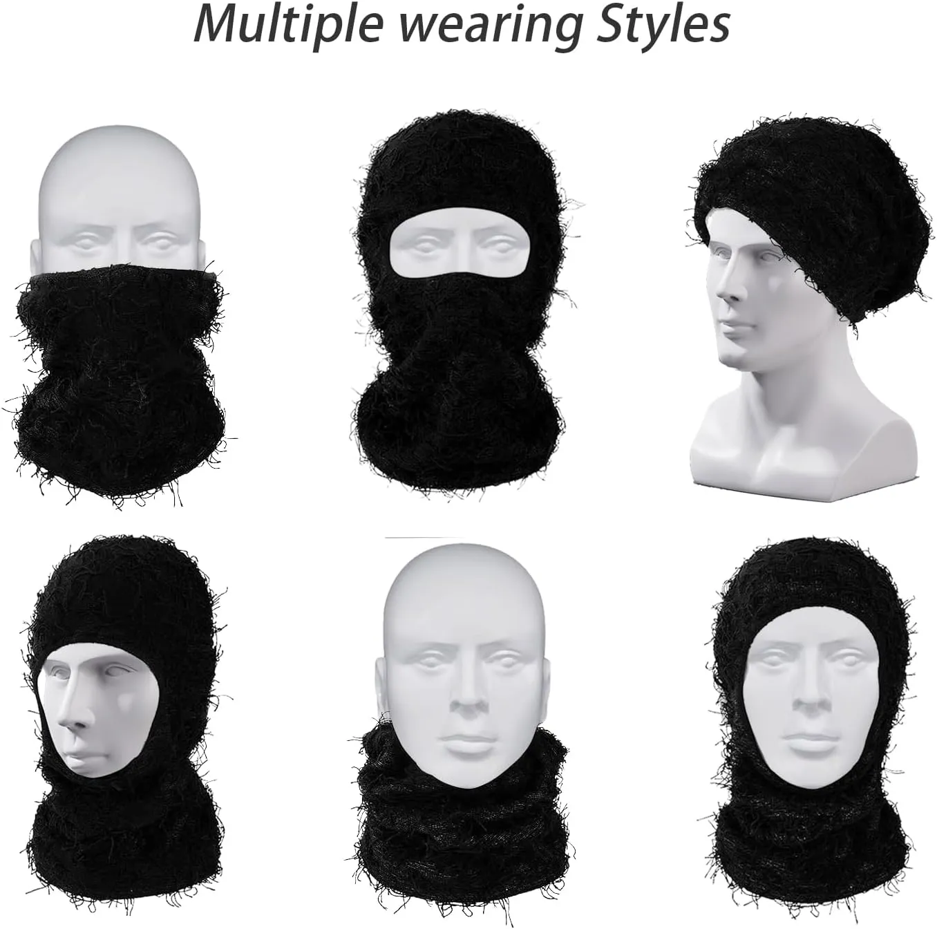 TFTSR 2 Pack Distressed Balaclava Ski Mask for Men,Shiesty Yeat Knitted Face Mask for Cold Weather,Women Winter Full Covering