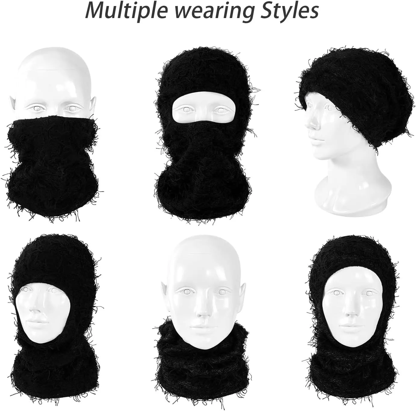 TFTSR 2 Pack Distressed Balaclava Ski Mask for Men,Shiesty Yeat Knitted Face Mask for Cold Weather,Women Winter Full Covering