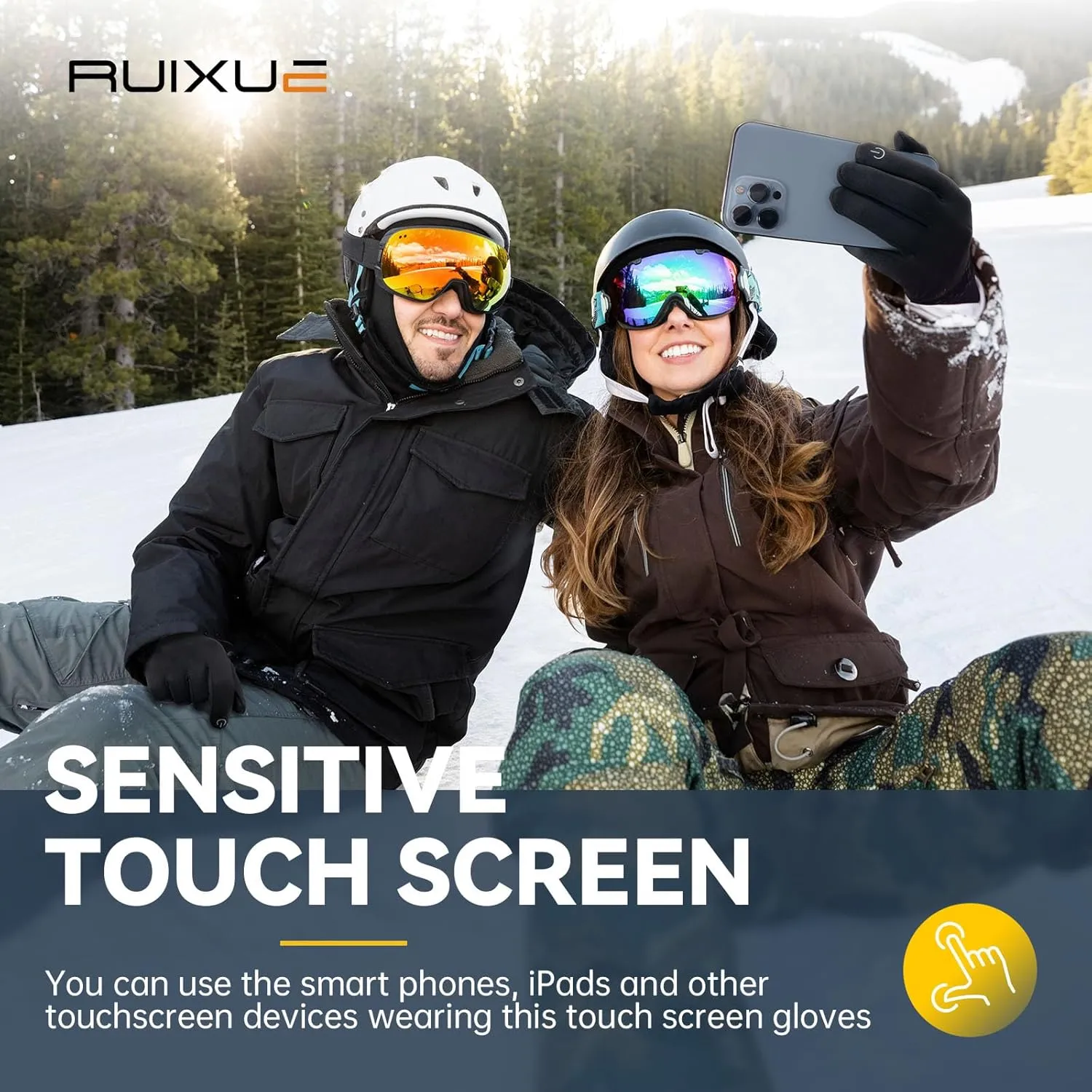 Thermal Gloves for Men & Women - Windproof, Anti-Slip, Lightweight, Warm, Soft, Stretchy, Touch Screen, Splash-Proof Snow Gloves for Driving, Riding, Cycling, Hiking, Walking