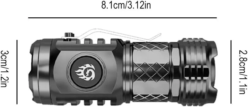 Three-Eyed Mini Flashlight, Mini Flash Super Power Flashlight, USB Chargeable LED Torchlights with Intense Lumens, Mini Petite Flash Super Power Torch, 8.1*3*2.8cm/3.12*1.2*1.1in, Black