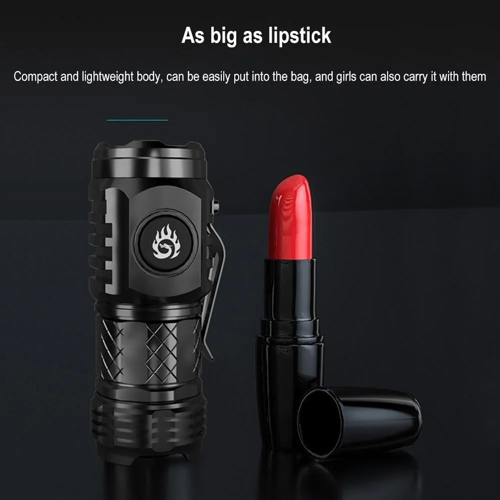 Three-Eyed Mini Flashlight, Mini Flash Super Power Flashlight, USB Chargeable LED Torchlights with Intense Lumens, Mini Petite Flash Super Power Torch, 8.1*3*2.8cm/3.12*1.2*1.1in, Black