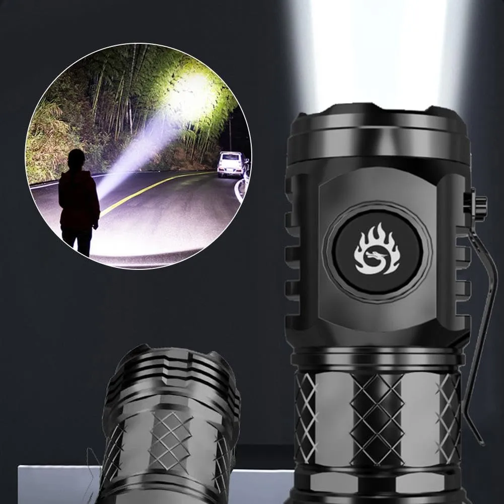 Three-Eyed Mini Flashlight, Mini Flash Super Power Flashlight, USB Chargeable LED Torchlights with Intense Lumens, Mini Petite Flash Super Power Torch, 8.1*3*2.8cm/3.12*1.2*1.1in, Black