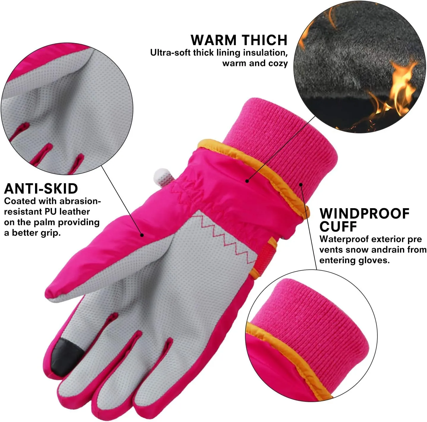 Toddler Women Mens Snow Gloves Kids Waterproof Winter Warm Thermal Ski Snowboard Ladies Glove