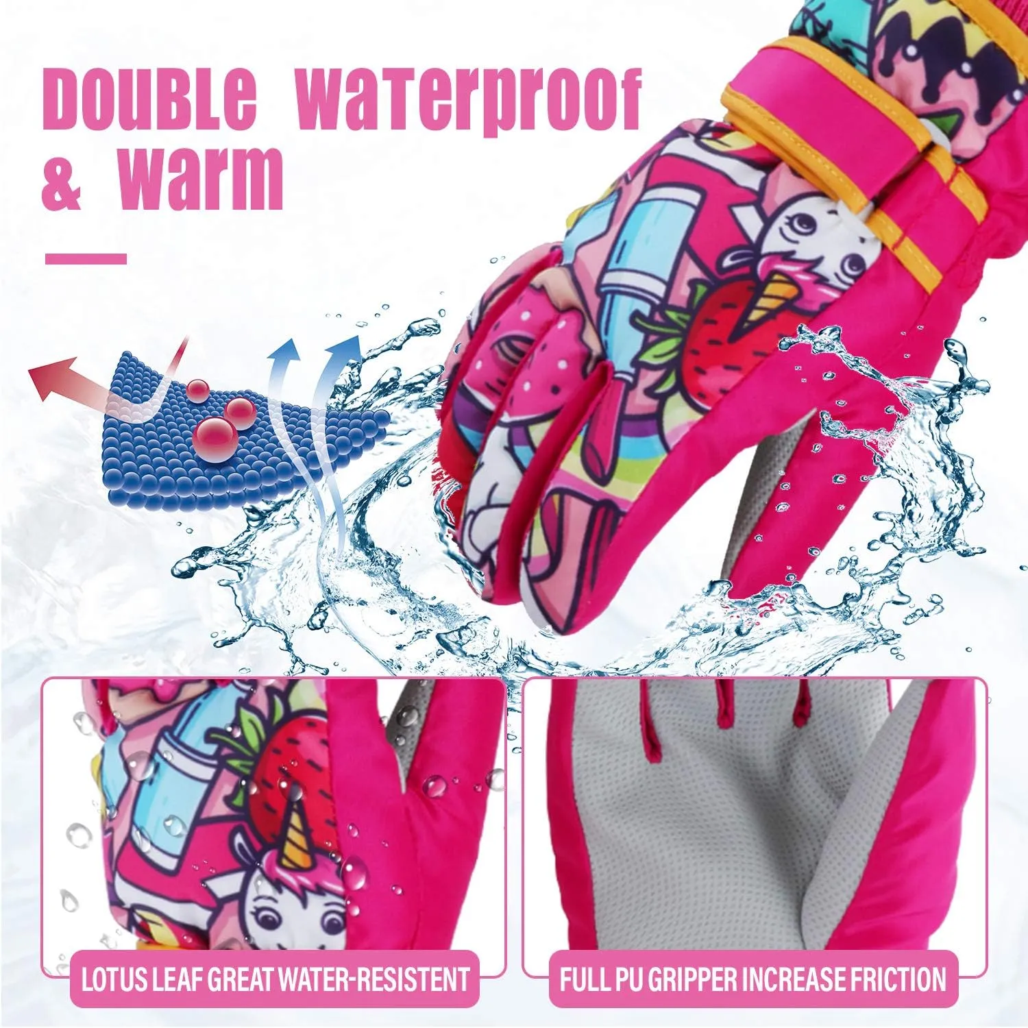 Toddler Women Mens Snow Gloves Kids Waterproof Winter Warm Thermal Ski Snowboard Ladies Glove
