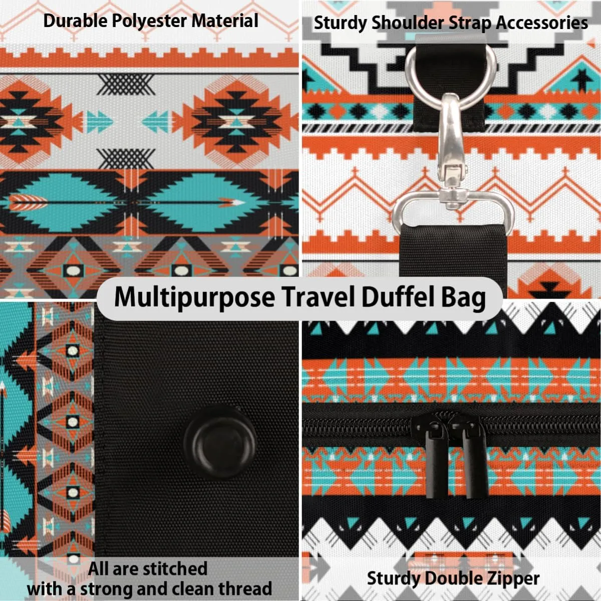 Travel Duffel Bag for Women Men Aztec Western Ethnic Geometry Sport Gym Tote Bag Lightweight Weekender Overnight Bag Workout Bag Waterproof Foldable Carry on Luggage Handbag for Traveling Yoge
