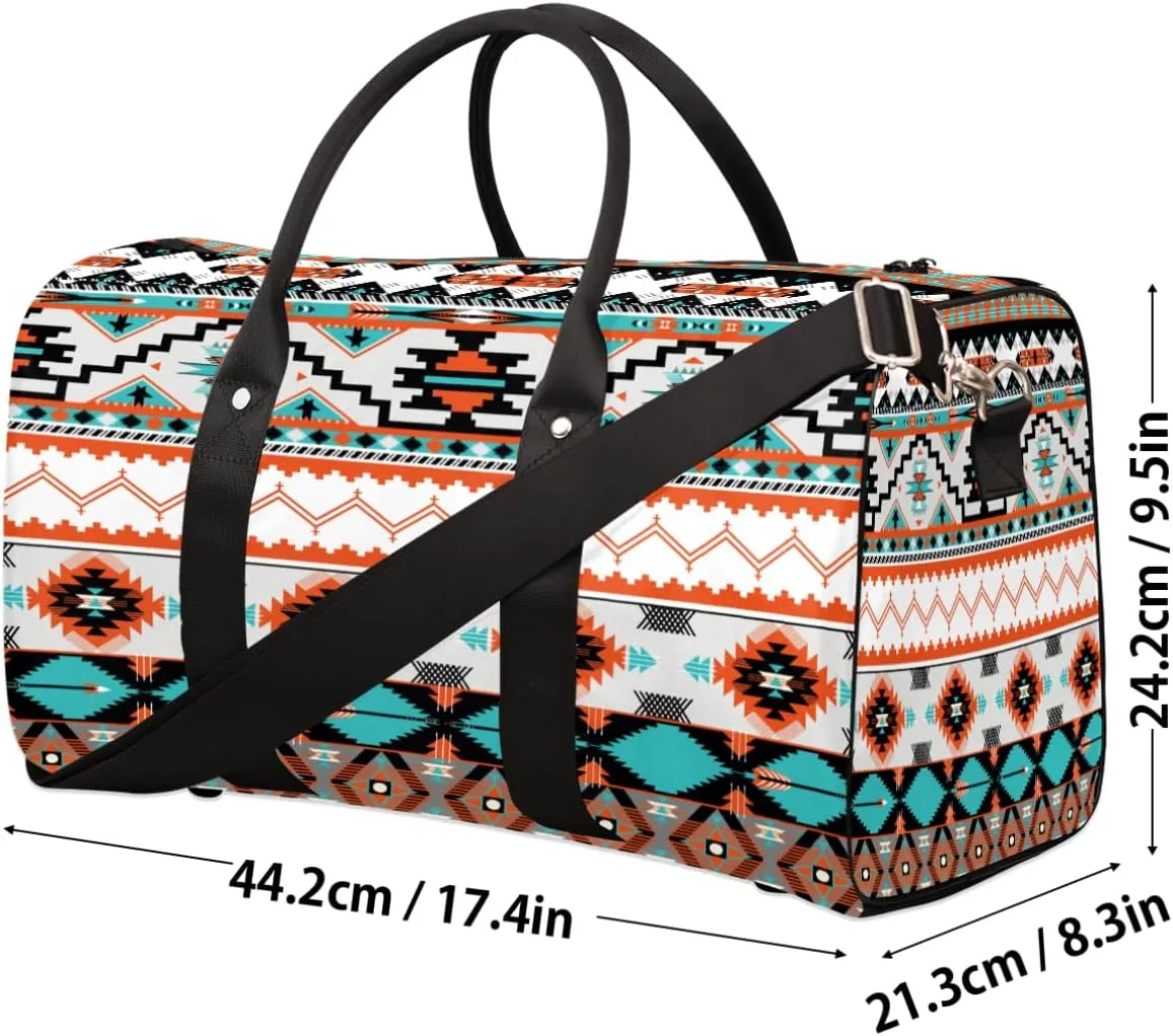 Travel Duffel Bag for Women Men Aztec Western Ethnic Geometry Sport Gym Tote Bag Lightweight Weekender Overnight Bag Workout Bag Waterproof Foldable Carry on Luggage Handbag for Traveling Yoge
