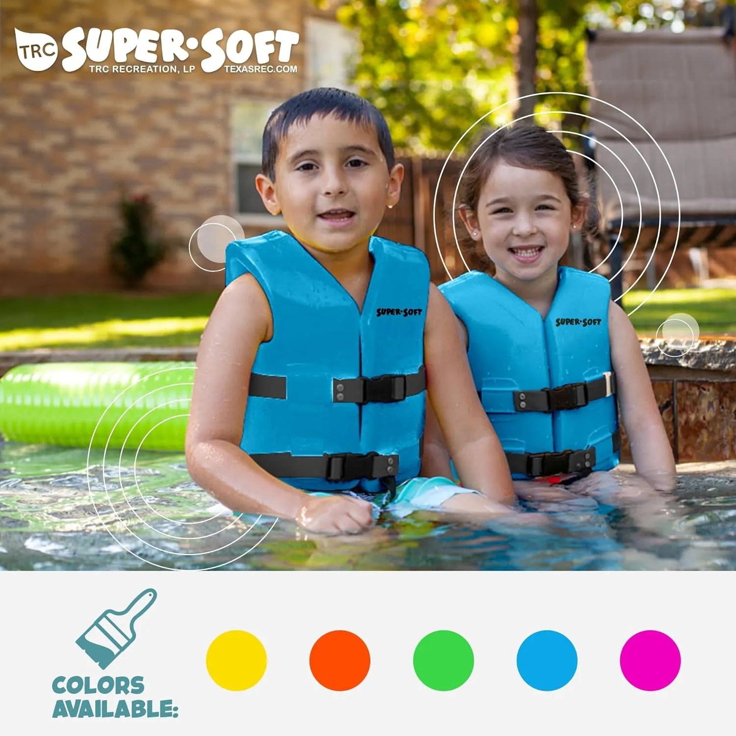 TRC Recreation Super Soft Child Size X Small Life Jacket USCG Approved Vinyl Coated Foam Swim Vest for Kids Swimming Pool and Beach Gear, Marina Blue