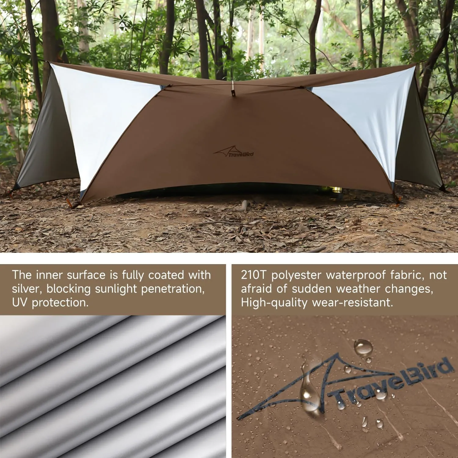 Ultralight Tarp, 14ft Hammock Rain Fly Lightweight Waterproof Camping Tent Tarp with Doors, Bushcraft Tarp Shelter for Backpacking Hiking Camping