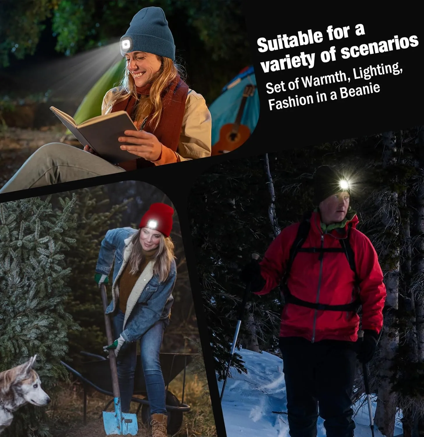 Unisex LED Beanie,USB Rechargeable Winter Flashlight,Christmas Beanie with a Light for Men Black