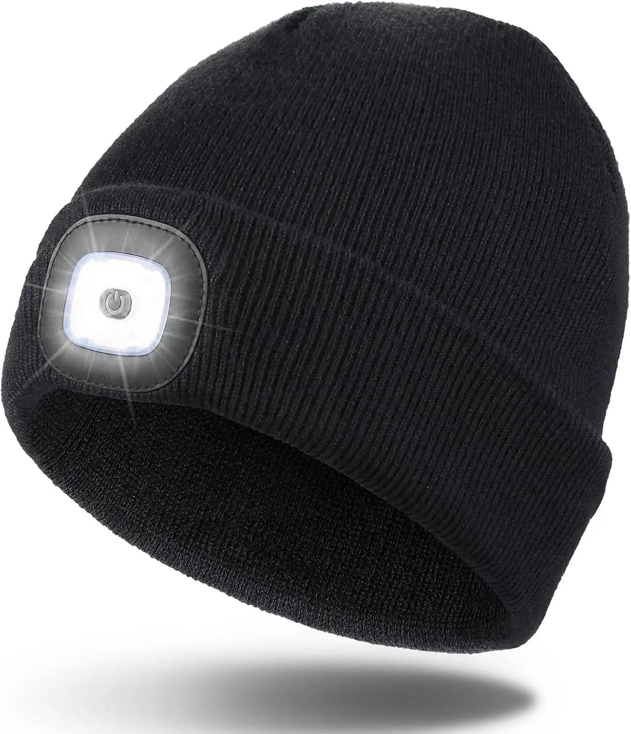 Unisex LED Beanie,USB Rechargeable Winter Flashlight,Christmas Beanie with a Light for Men Black