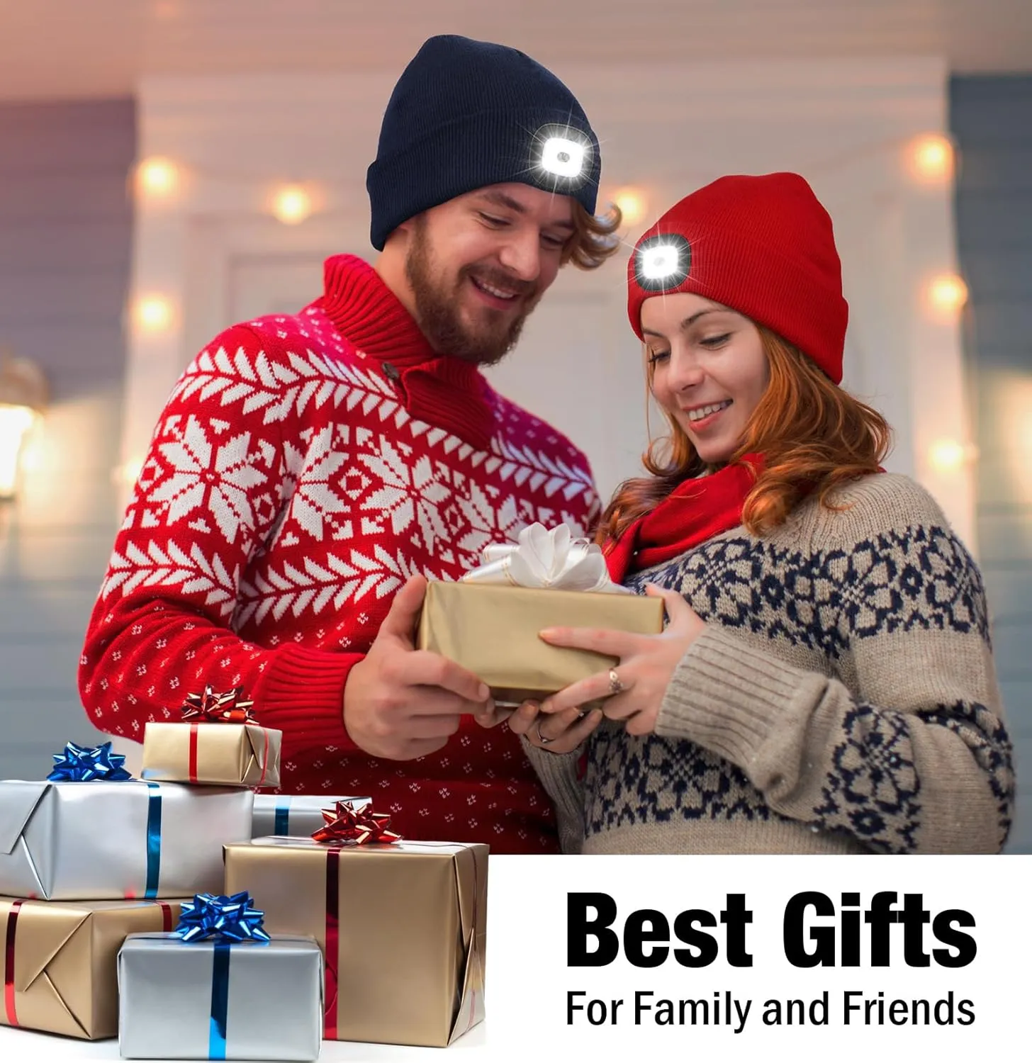 Unisex LED Beanie,USB Rechargeable Winter Flashlight,Christmas Beanie with a Light for Men Black