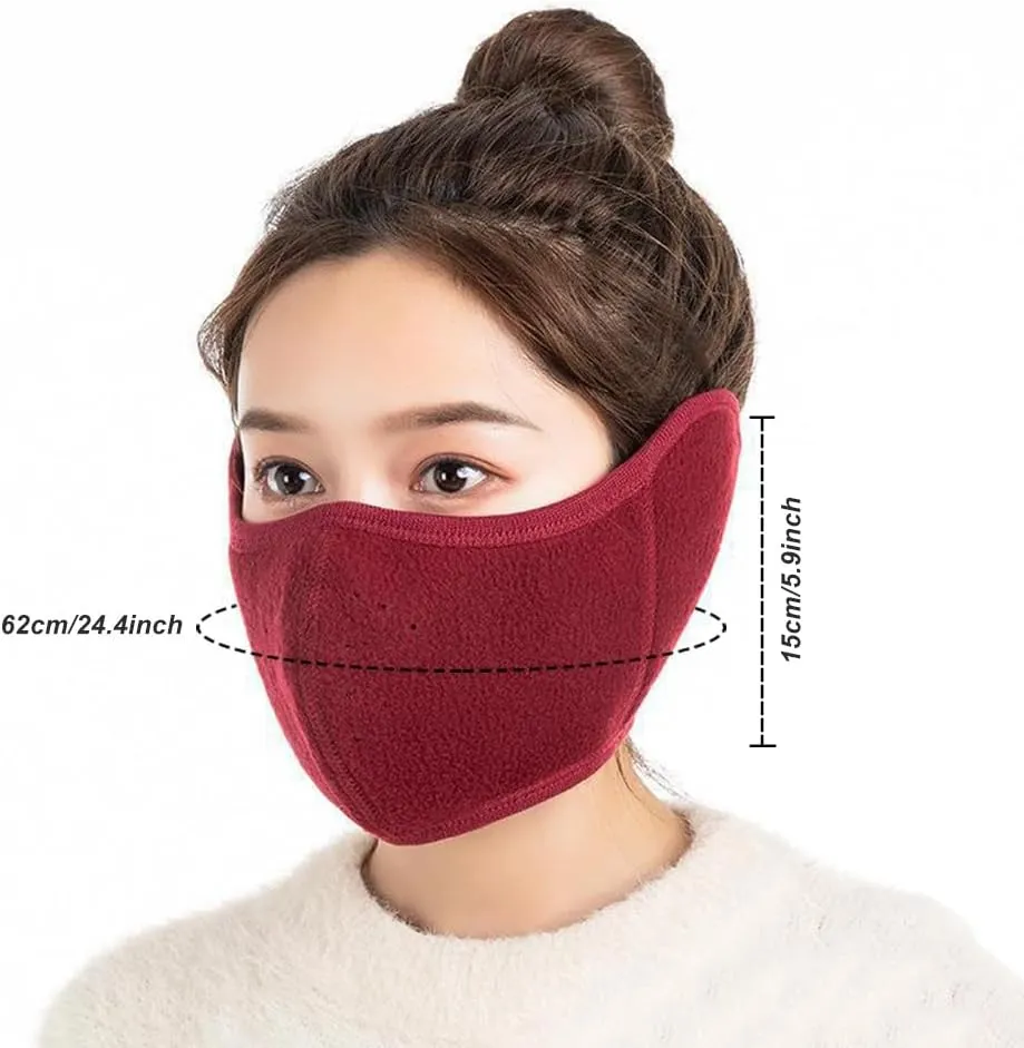Unisex Winter Warm Mask with Ear Cover - 360 Degree Wrap Dustproof Breathable Half Face Mouth Cover Face Earflaps