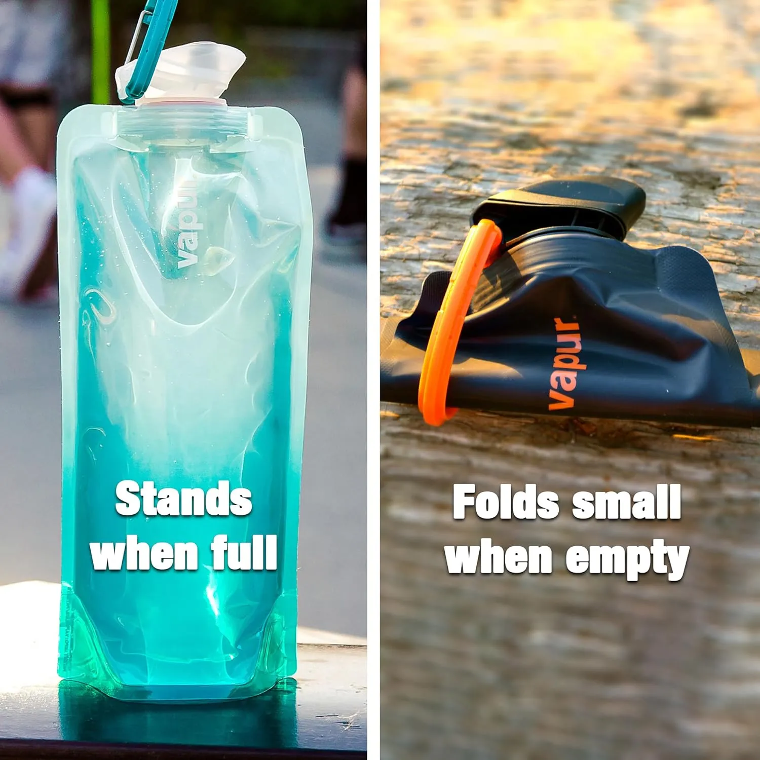 Vapur Collapsible Water Bottle With Carabiner, Compact Bottle Folds Flat For Hydration On The Go, Ideal for Traveling, Hiking or Camping, 34 Ounce, Burgundy, Pack of 1