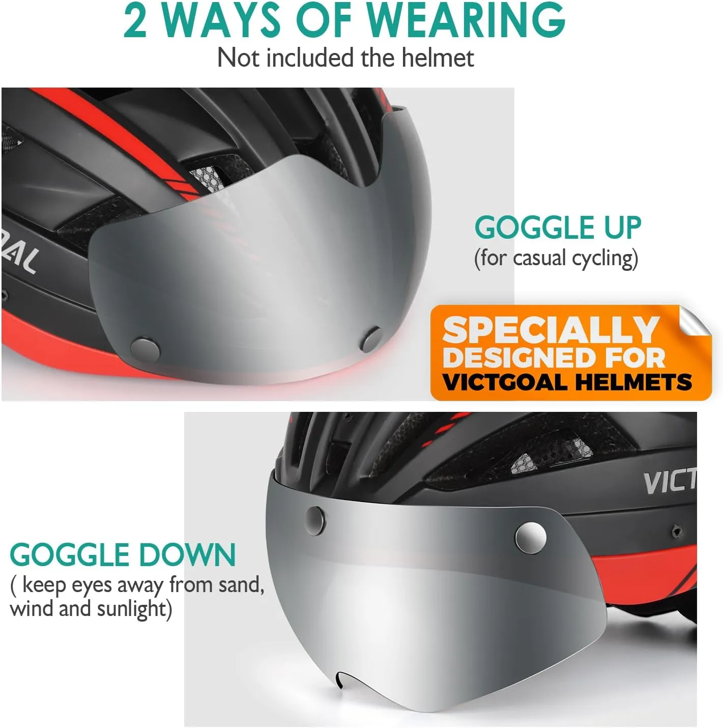 VICTGOAL Detachable Magnetic Bike Helmet Goggles Visor Especially Deisgned for VG110/VG112 Bicycle Helmet